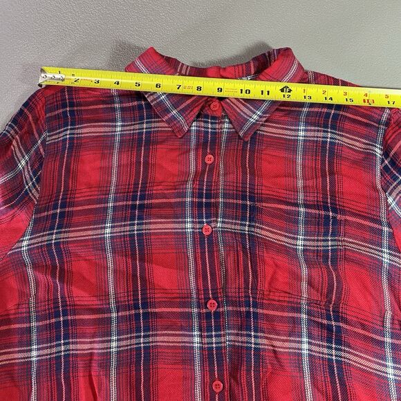 KEREN HART Blouse Plaid Long Sleeve Button Down Tulip Split Back Womens XL Red - Picture 6 of 11